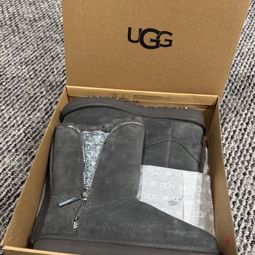UGG Charcoal Suede Boots with Zipper